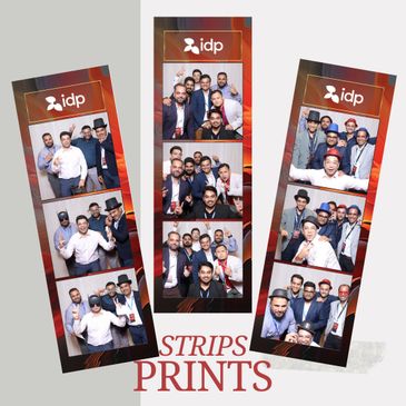 Three photo strips showing groups of men posing with fun expressions and props.