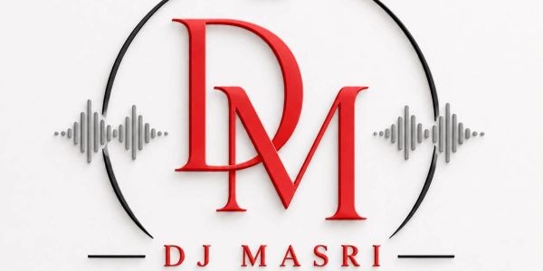 Logo of DJ Masri with red letters and sound wave design.