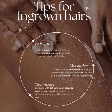 Tips for ingrown hairs with exfoliating skincare advice.