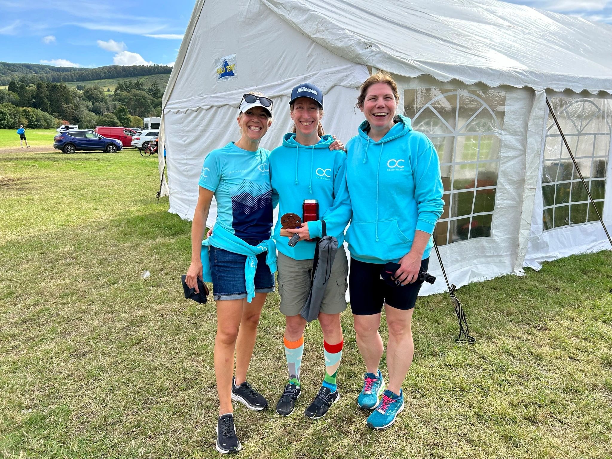 Triathlon coaching athlete members and OC Squad at Aberfeldy Triathlon