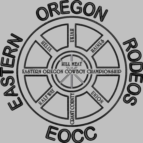 Logo for Eastern Oregon Rodeos and Cowboy Championship with county names.