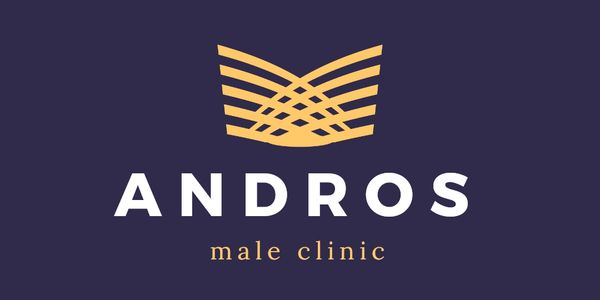 Logo of Andros Male Clinic with a modern woven design above the name.