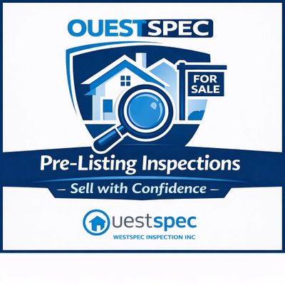 Logo for OuestSpec Pre-Listing Inspections with house and magnifying glass.