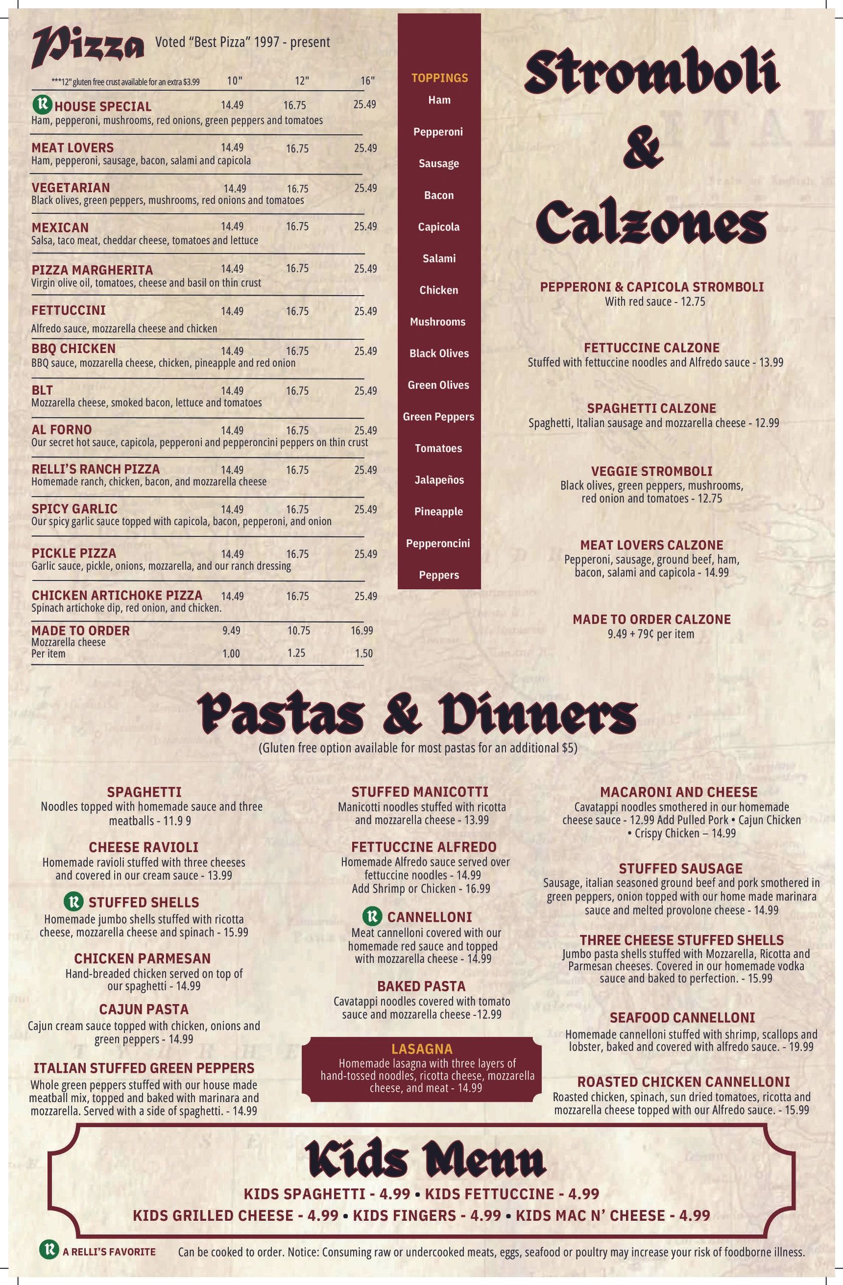 Relli's - Meals, Italian and International