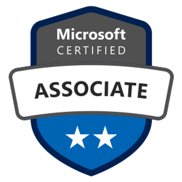 Microsoft Certified Associate Badge shows 2 stars on a shield