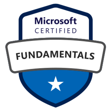 Microsoft Certified Fundamentals Badge shows 1 star on a shield