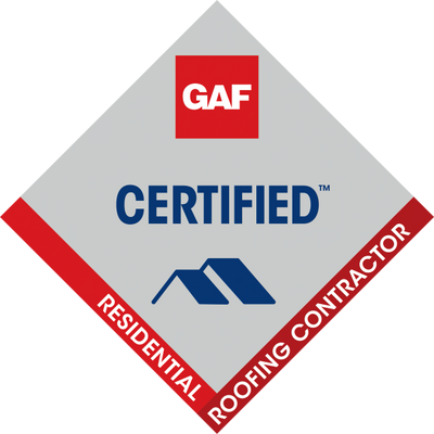 GAF Certified Residential Roofing Contractor logo with roof icon.