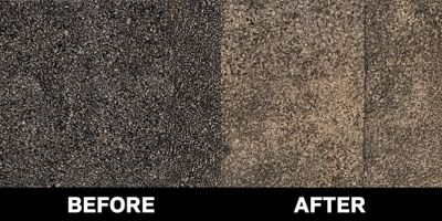 Comparison of asphalt pavement before and after cleaning.