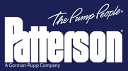 The Pump People Patterson logo on blue background.