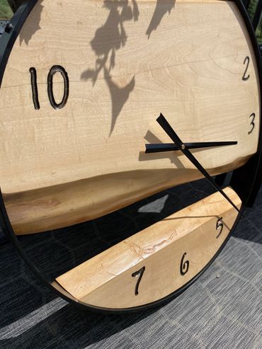 20” metal ring Maple wooden wall clock 