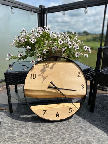20” metal ring Maple wooden wall clock 