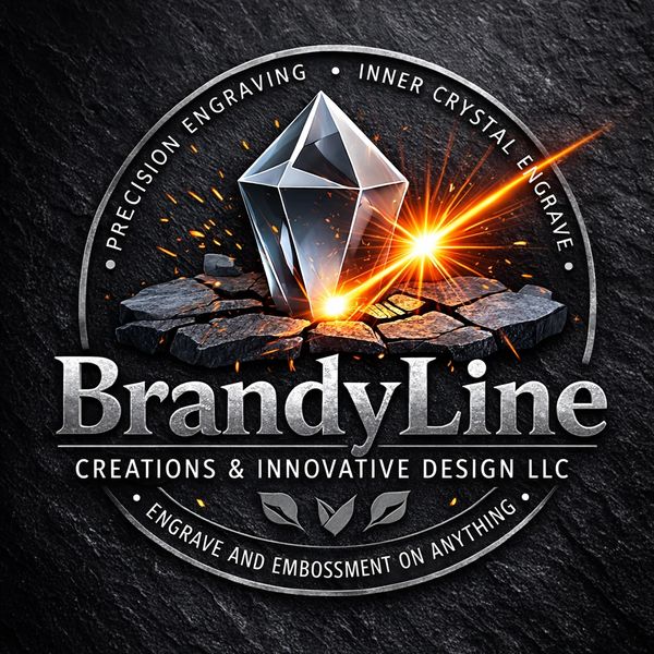 BrandyLine logo showcasing precision engraving and crystal engraving with a striking crystal design.