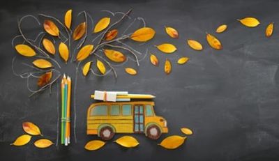 Art showing a school bus and a tree