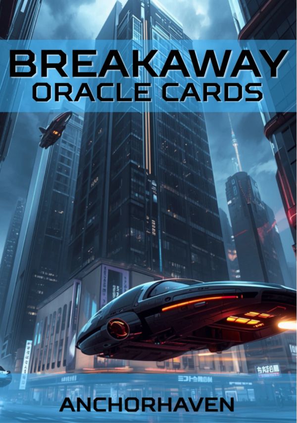 Futuristic cityscape with flying car and skyscrapers