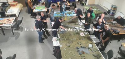 Group playing Battletech UK Mercenaries at a Kickstarter launch.
