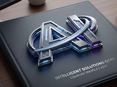 3D metallic AI logo on a black portfolio cover.