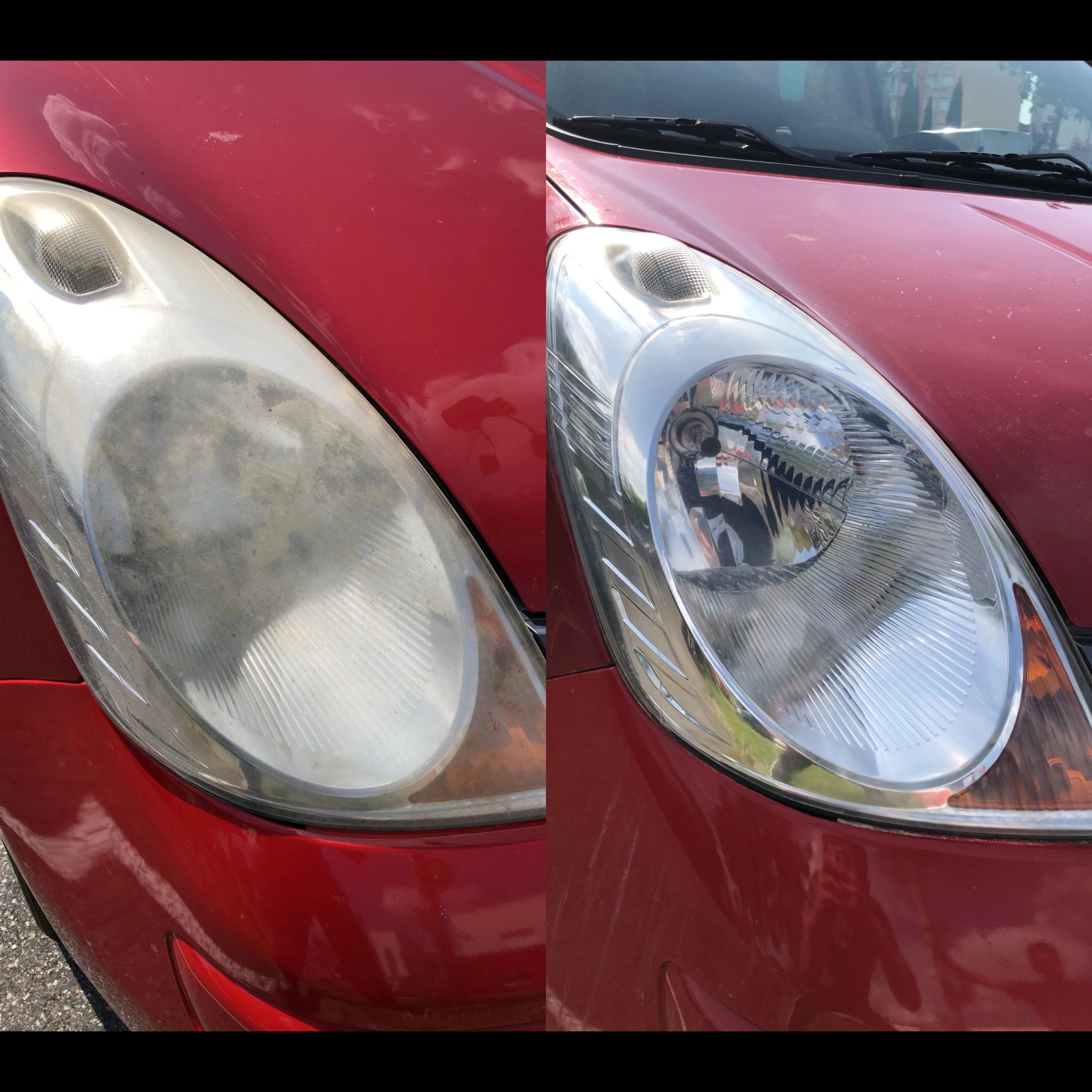 Porsche rouge — le détail du phare — Comparaison avant / après