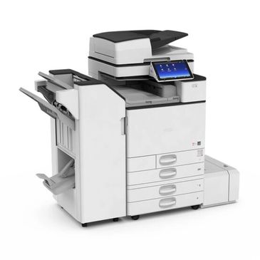 Modern multifunction office printer with touchscreen display.