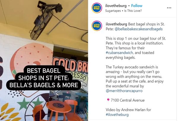 Local Favorite guide - I Love The Burg - stops by Bellas Bagels to shout out the food and MY MURAL!