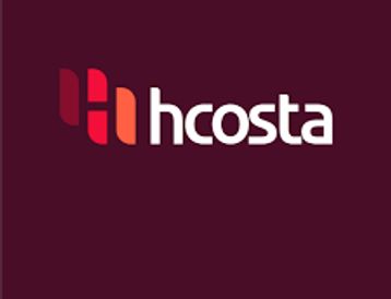 Logo of Hcosta with red and orange bars on purple background.