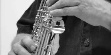 close-up of Steve Duke playing the soprano saxophone