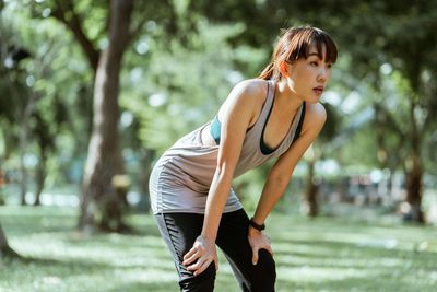 Runner catching her breath