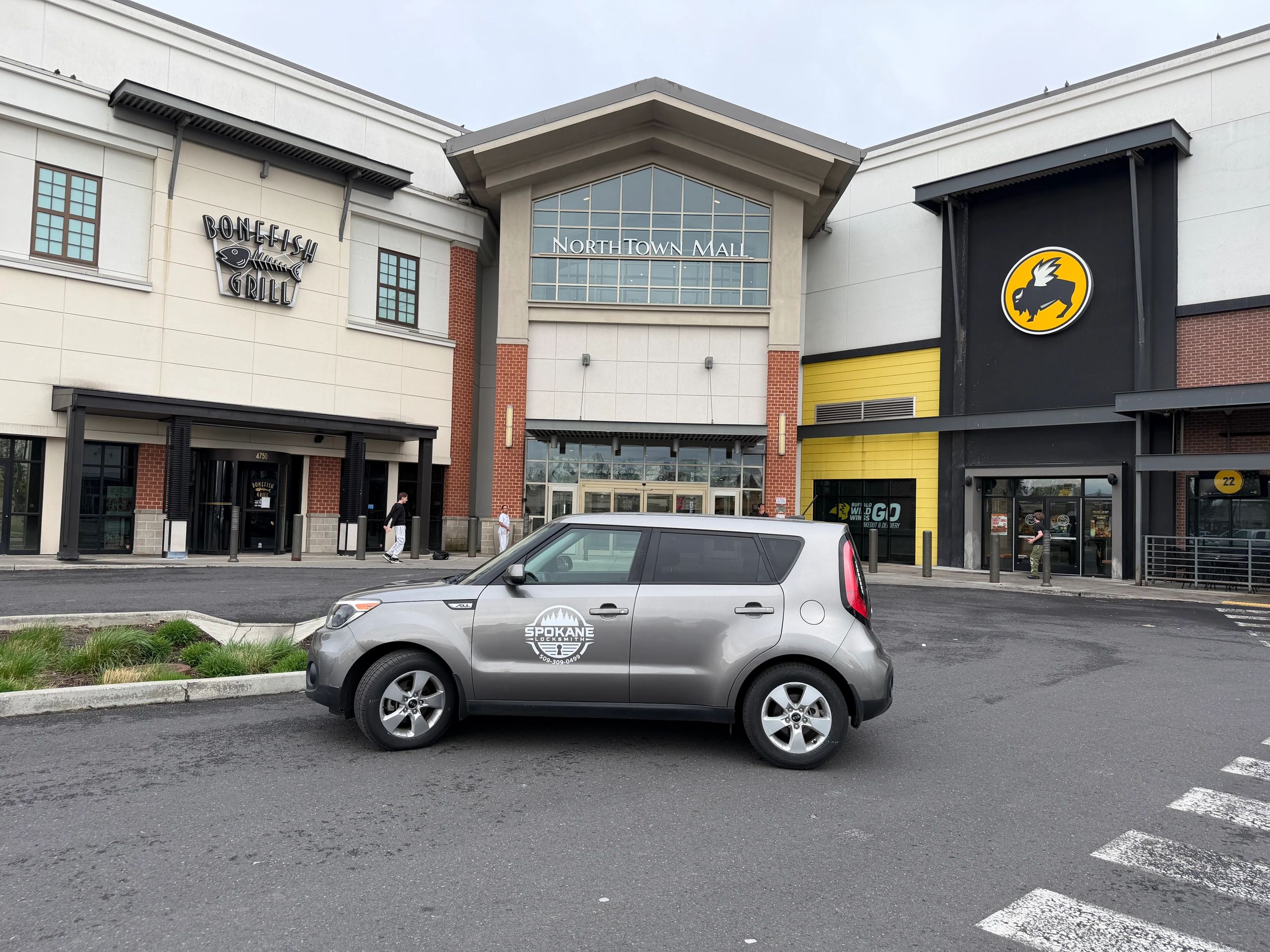 Mobile locksmith service vehicle parked at NorthTown Mall near Mead WA