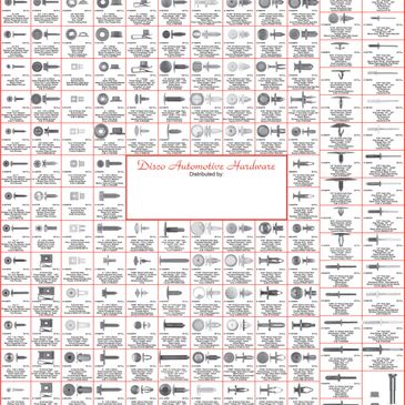 Chart showing various automotive fasteners and hardware with images and descriptions.