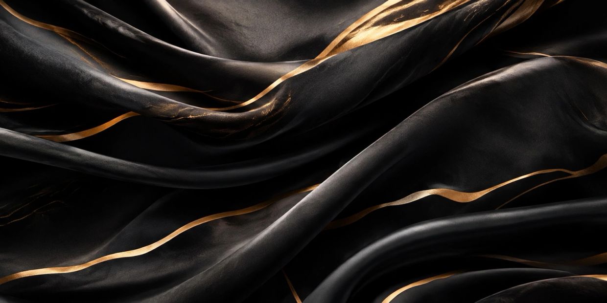 Black fabric with golden streaks flowing.