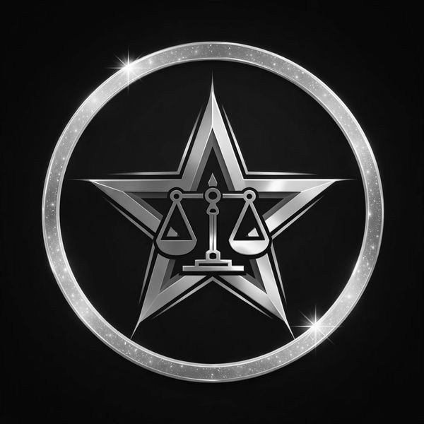 Logo featuring scales of justice inside a star