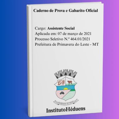 Caderno da prova para Assistente Social em Primavera do Leste-MT.