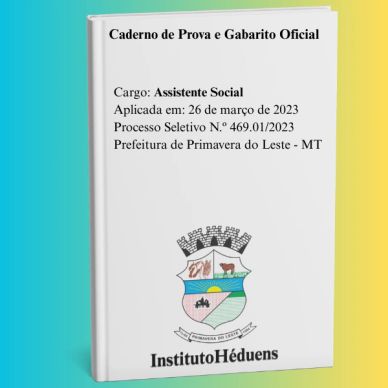 Caderno de prova para Assistente Social da Prefeitura de Primavera do Leste.