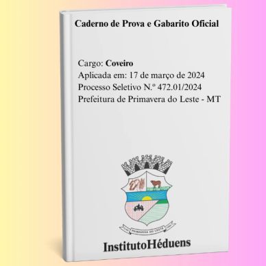 Caderno de prova para concurso de Coveiro em Primavera do Leste.