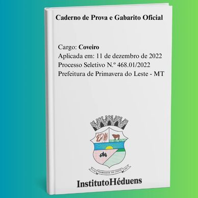 Caderno de prova para cargo de coveiro em concurso da Prefeitura de Primavera do Leste.