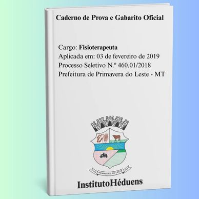Caderno de prova oficial para fisioterapeuta em concurso público.