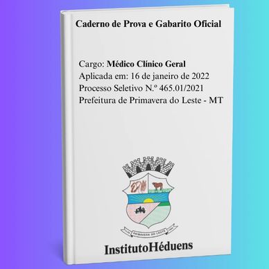 Caderno de prova oficial para Médico Clínico Geral de Primavera do Leste - MT.