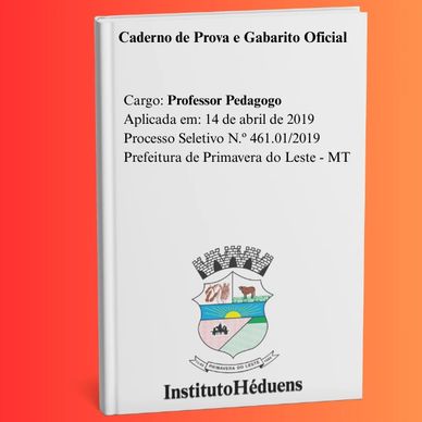Caderno de prova para professor pedagogo da Prefeitura de Primavera do Leste.