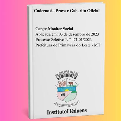 Livro de prova para Monitor Social do concurso de Primavera do Leste.