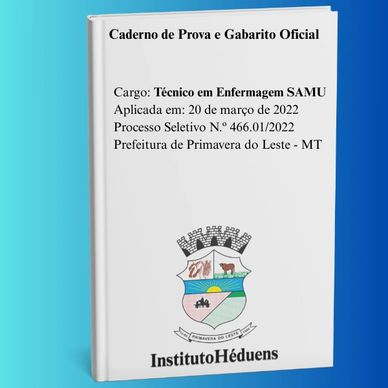 Caderno de prova e gabarito para técnico em enfermagem SAMU.