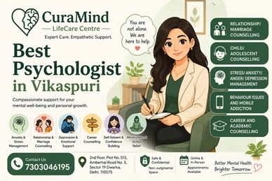 Best psychologist in Vikaspuri  gives counselling for anxiety, stress, depression and couples issue