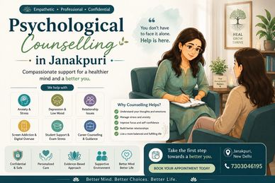 Best psychologist in Janakpuri provide counselling for anxiety, depression, stress, career, couples
