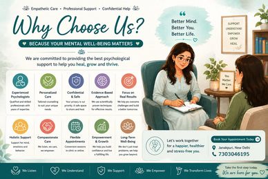 Best psychologist in Janakpuri offering counselling service for anxiety, depression, career, couples