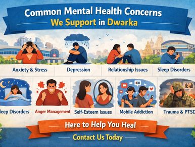 Services in Dwarka are anxiety, depression, relationship issues, sleep, anger, addiction and trauma