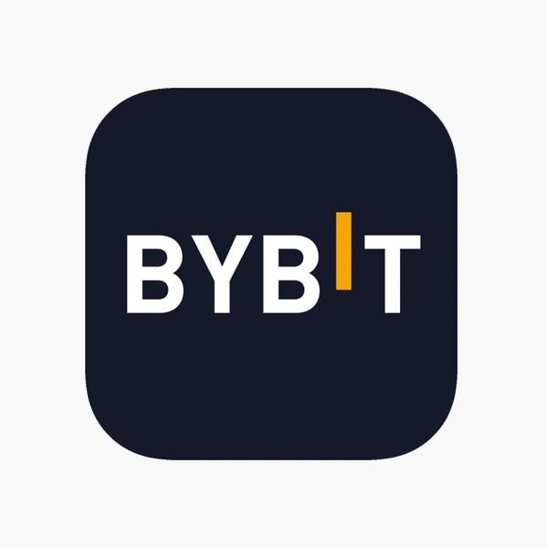 BYBIT logo in white and orange on a dark rounded square background.