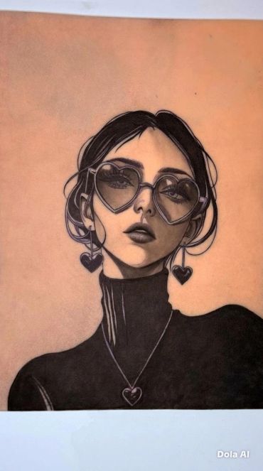 Stylish woman with heart-shaped glasses and accessories.