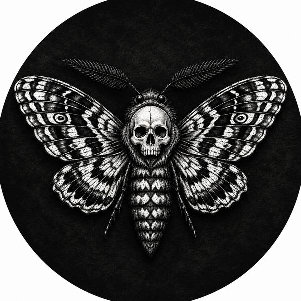 Black and white moth with a skull on its thorax.