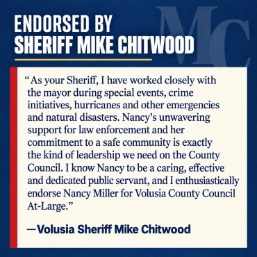 Endorsement from Sheriff Mike Chitwood for Nancy Miller.