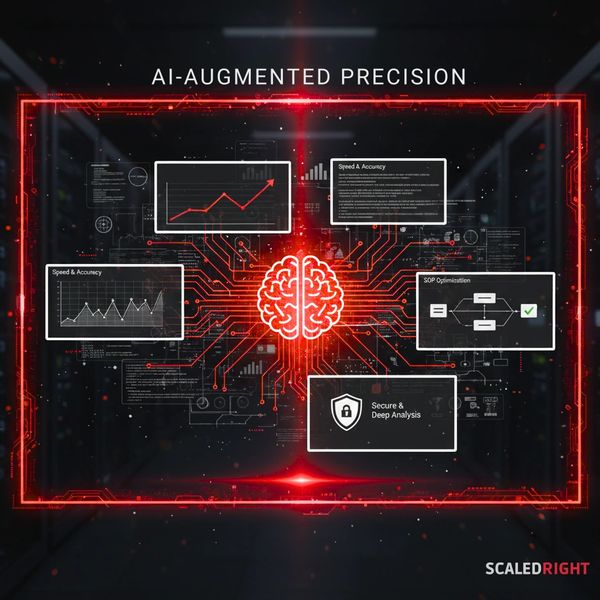 AI-powered dashboard showing SOP optimization, speed, accuracy, and secure data analysis at scale.