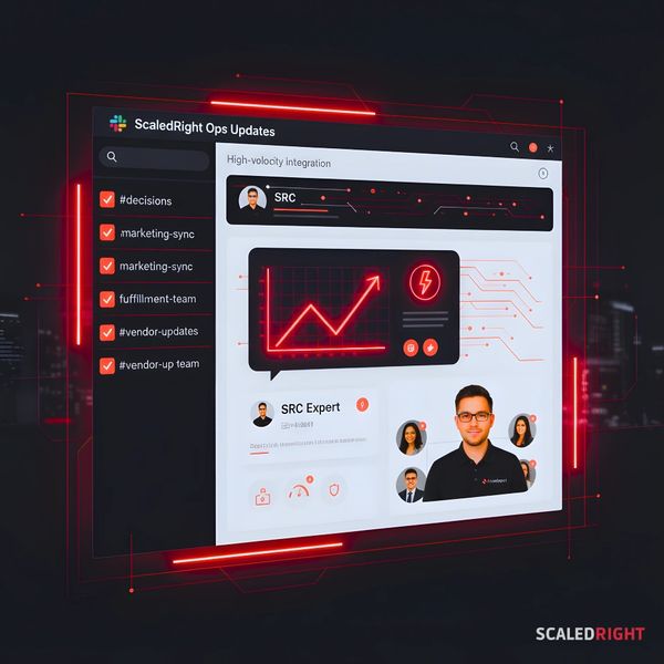 ScaledRight Slack integration showing KPI dashboard and real-time decision support.