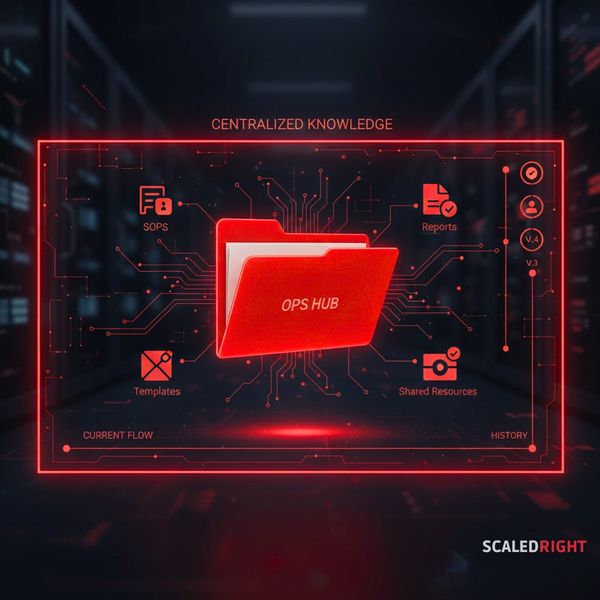 OPS HUB folder with SOPs, reports, templates, and resources for centralized team operations.